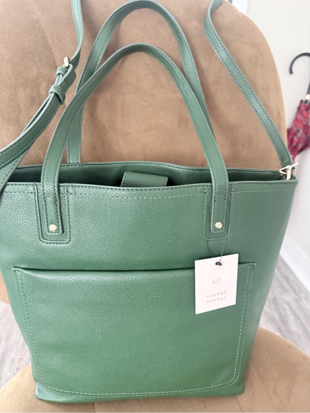 LC Lauren Conrad Green Pebbled Tote with Front Patch Pocket